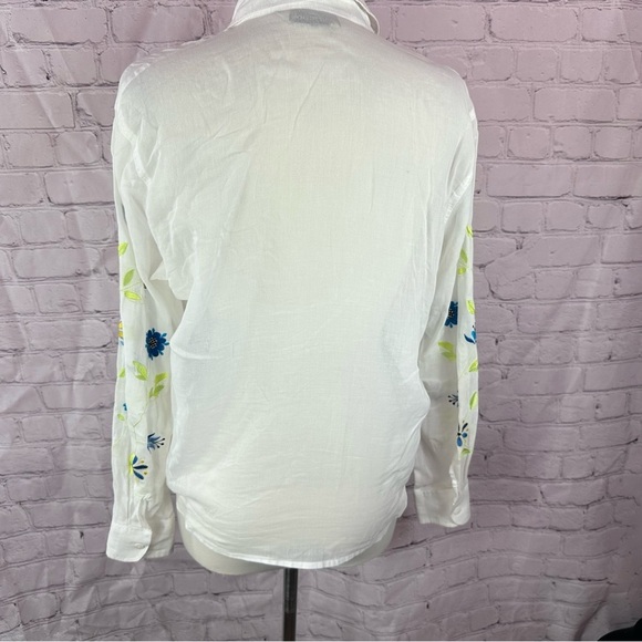 David Brooks Floral Embroidered sheer White  Button-Down Shirt sz (L) - Picture 3 of 7